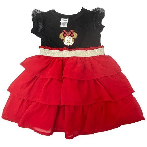 Disney Minnie Mouse Dress‎ in Red & Black with Gold Accents - Size 18 Months - Picture 1 of 4